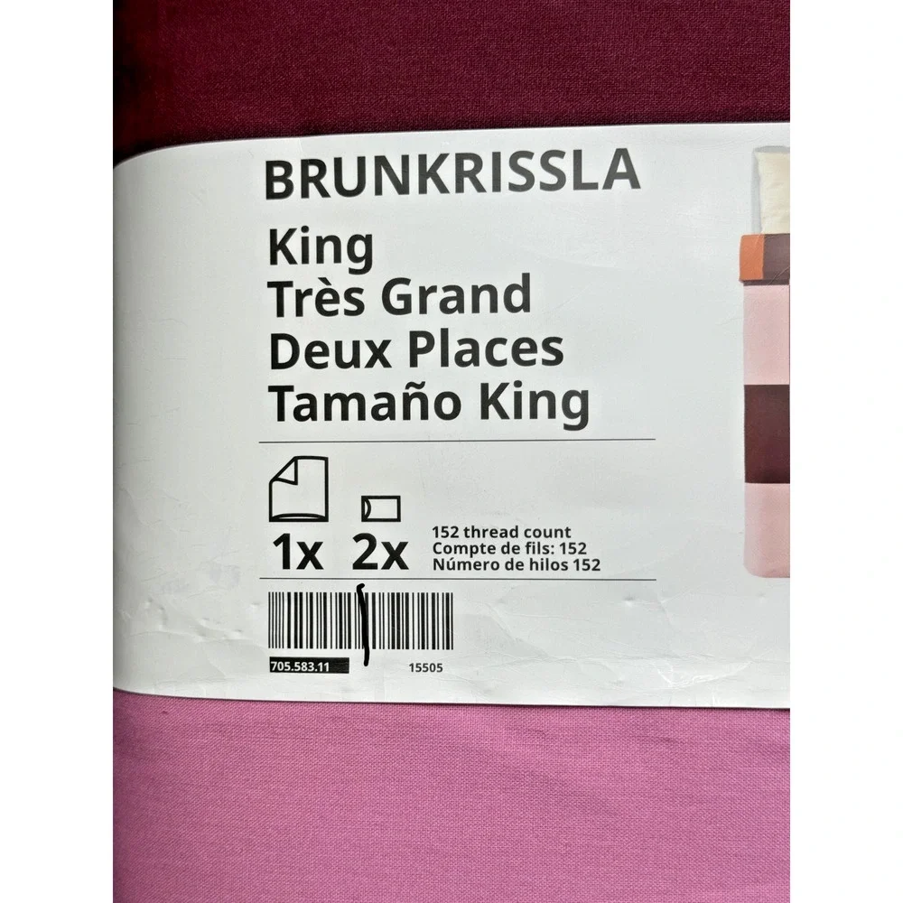 Ikea BRUNKRISSLA King Duvet Cover w/2 Pillowcases Bed Set Checked Pink - NEW